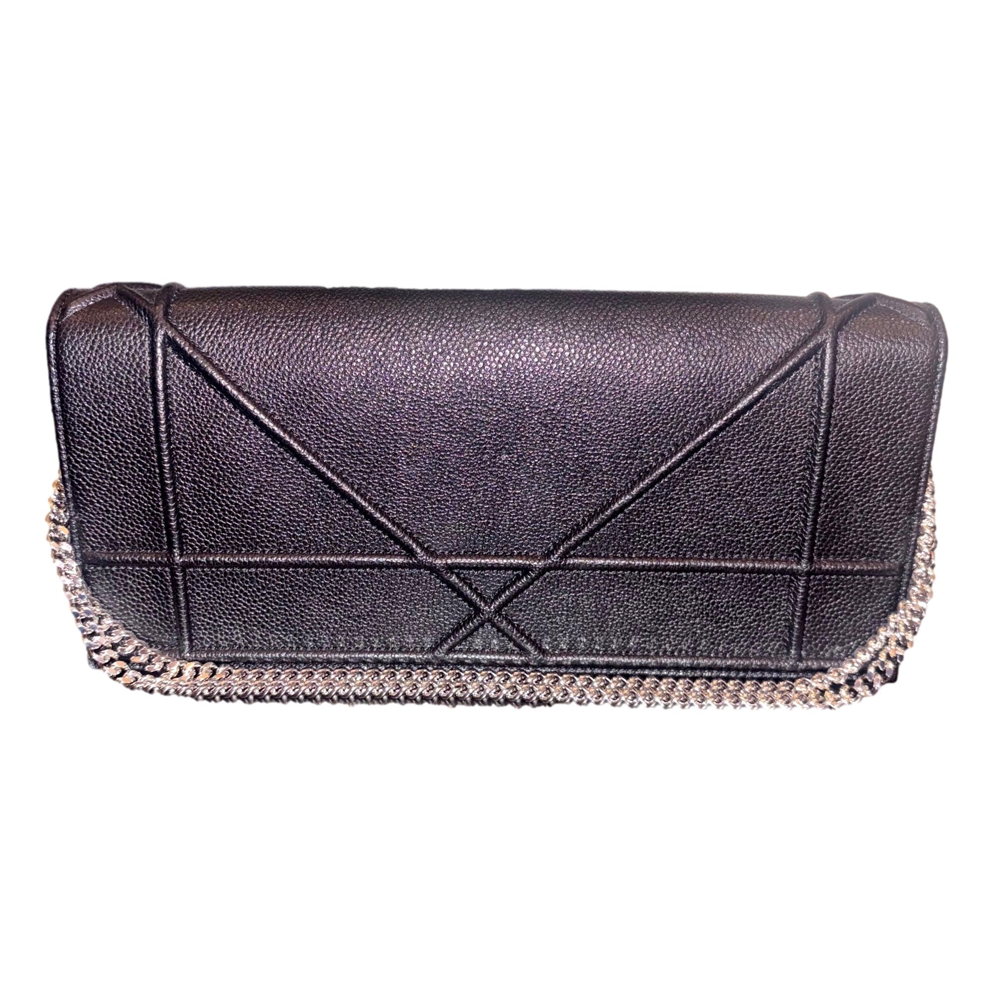 Dior Black Calfskin Leather Diorama Wallet on Chain available at Queen Bee of Beverly Hills