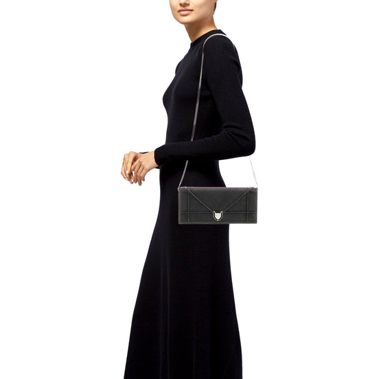 Dior Black Calfskin Leather Diorama Wallet on Chain available at Queen Bee of Beverly Hills