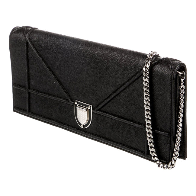 Dior Black Calfskin Leather Diorama Wallet on Chain available at Queen Bee of Beverly Hills