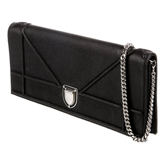 Dior Black Calfskin Leather Diorama Wallet on Chain available at Queen Bee of Beverly Hills