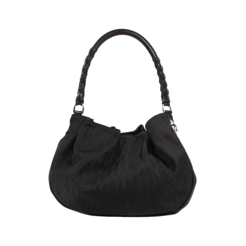 Dior Cannage Black Monogram Canvas Leather Trim Shoulder Bag at_Queen_Bee_of_Beverly_Hills