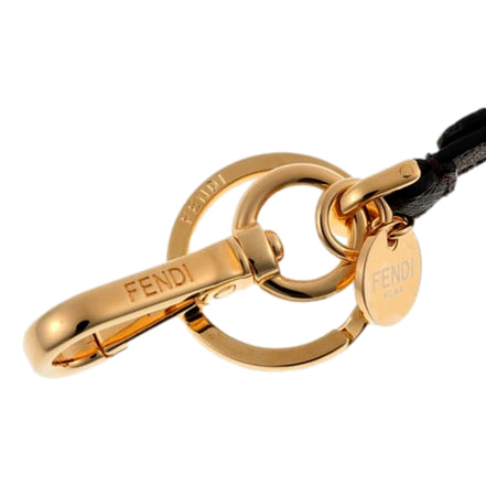Fendi FF Zucca Canvas and Leather Gold Tone Bag Charm with Roma Medallion - Available at Queen Bee of Beverly Hills. 