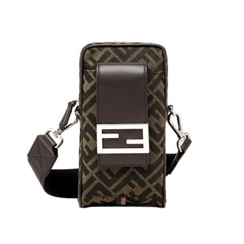 Fendi Baguette Brown Zucca Canvas Phone Holder Crossbody Bag