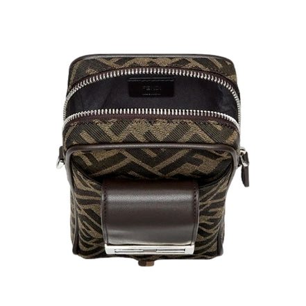 Fendi Baguette Brown Zucca Canvas Phone Holder Crossbody Bag available at Queen Bee of Beverly Hills