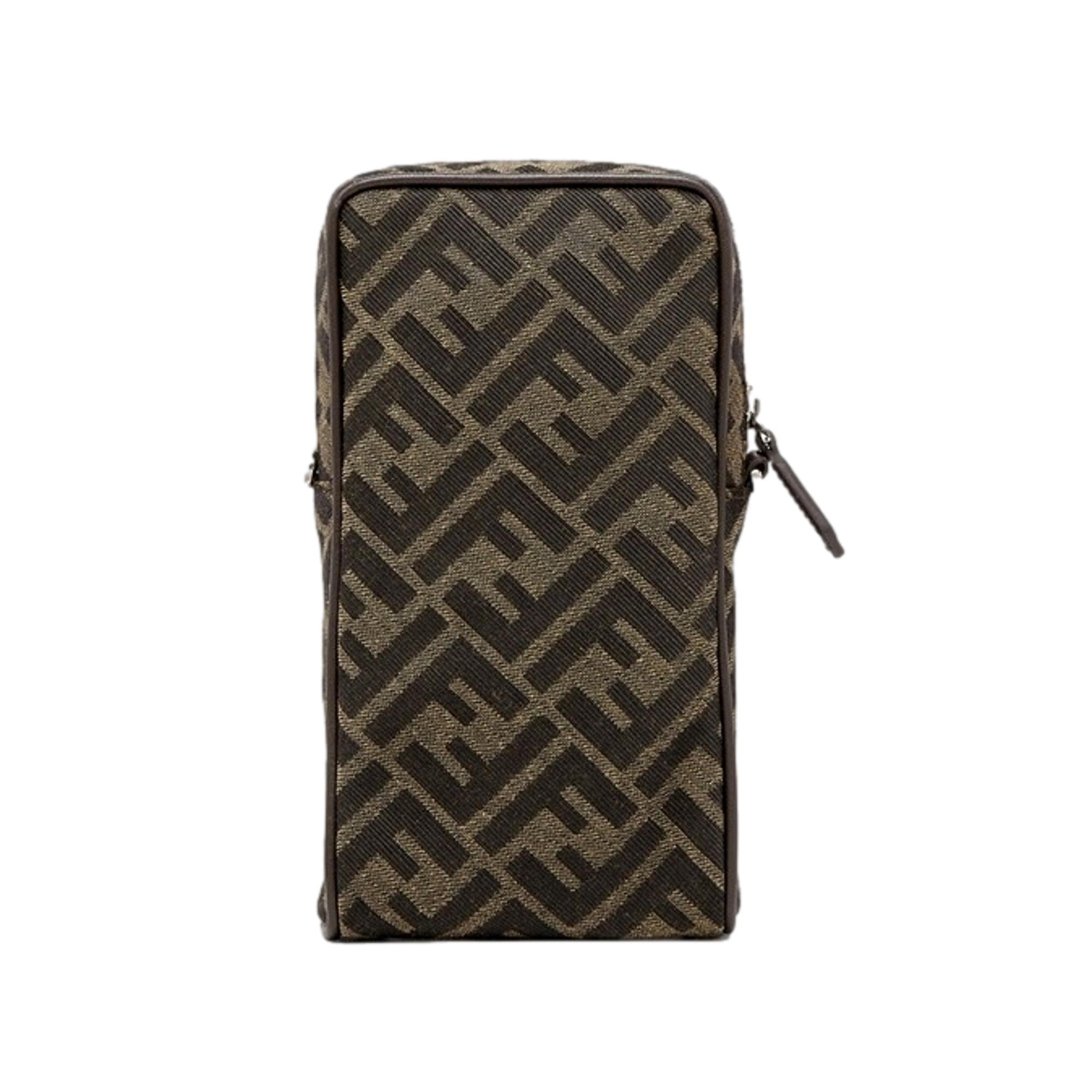 Fendi Baguette Brown Zucca Canvas Phone Holder Crossbody Bag available at Queen Bee of Beverly Hills