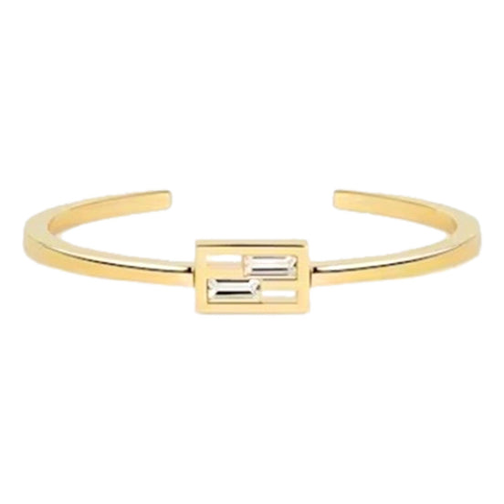 Fendi Baguette Crystal and Gold Small Cuff Bracelet available at Queen Bee of Beverly Hills