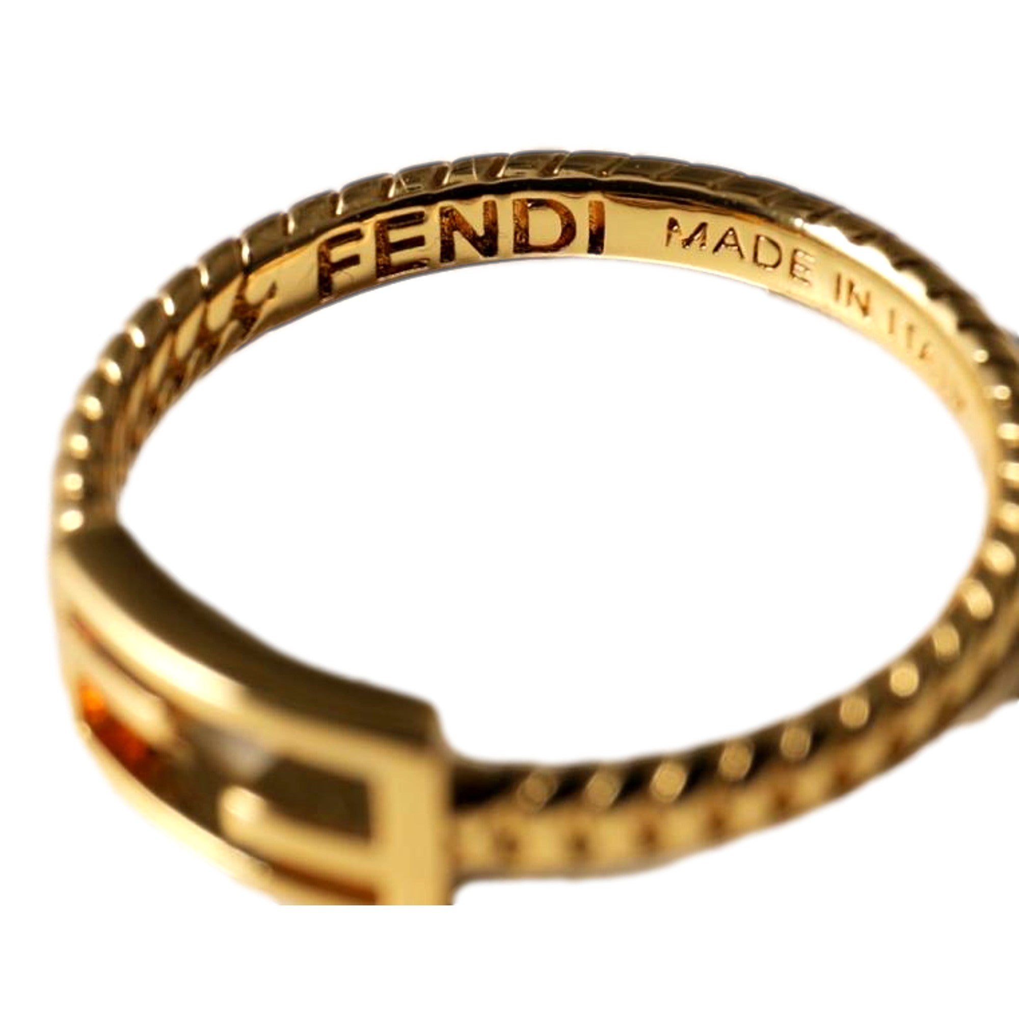 Fendi Baguette FF Logo Ring Gold Tone Twist Metal Band Large available at Queen Bee of Beverly Hills