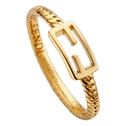Fendi Baguette FF Logo Ring Gold Tone Twist Metal Band Large available at Queen Bee of Beverly Hills