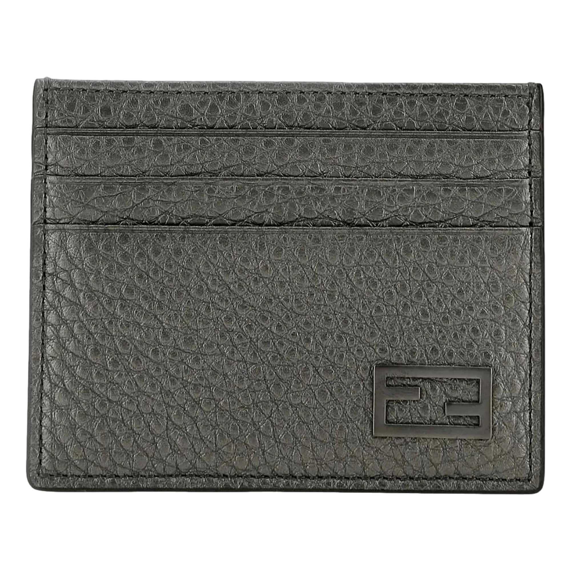 Fendi Baguette Graphite Grained Leather Card Case Wallet available at Queen Bee of Beverly Hills