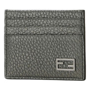 Fendi Baguette Graphite Grained Leather Card Case Wallet available at Queen Bee of Beverly Hills