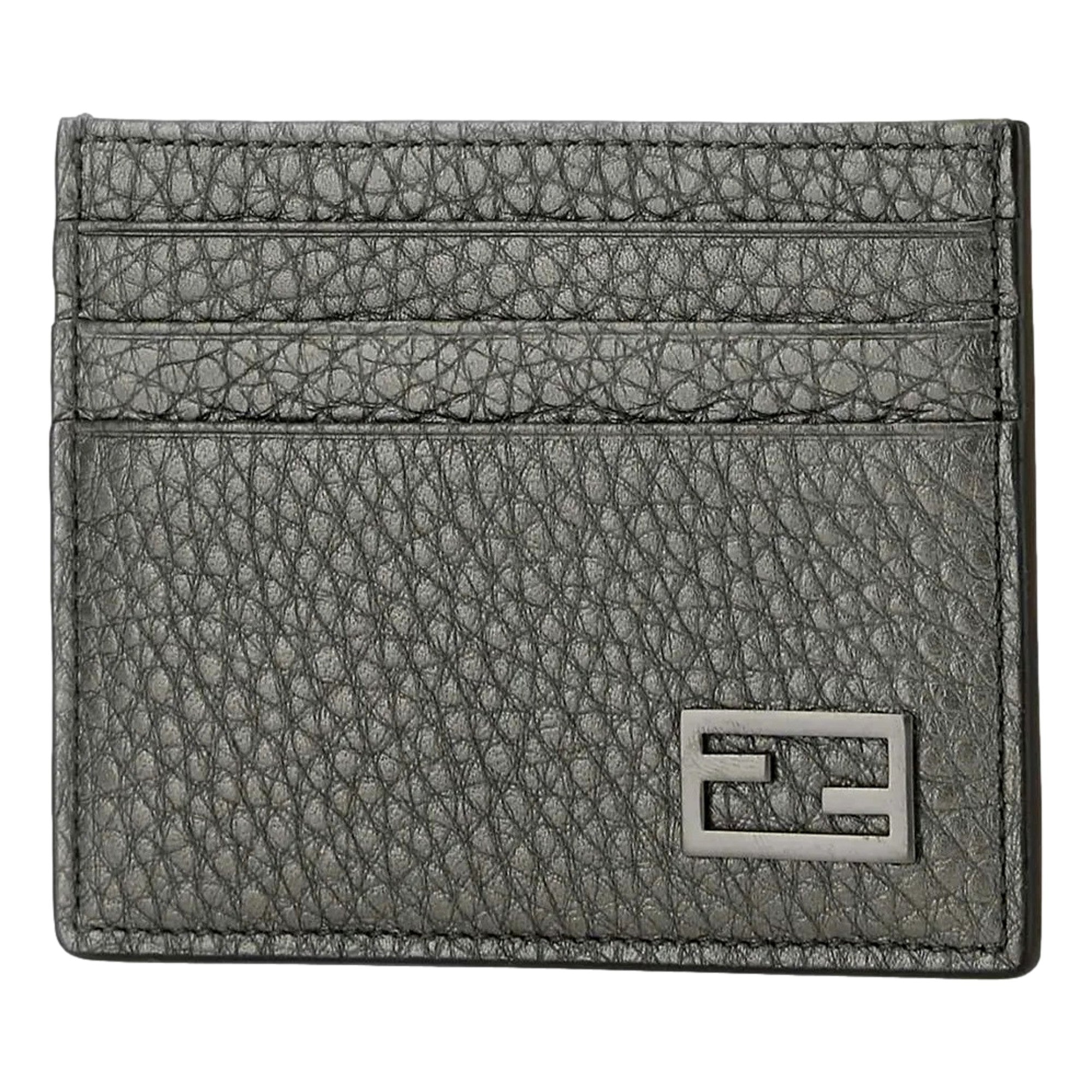 Fendi Baguette Graphite Grained Leather Card Case Wallet available at Queen Bee of Beverly Hills