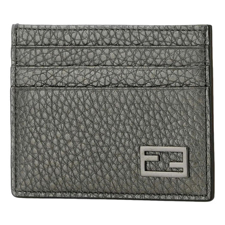 Fendi Baguette Graphite Grained Leather Card Case Wallet available at Queen Bee of Beverly Hills