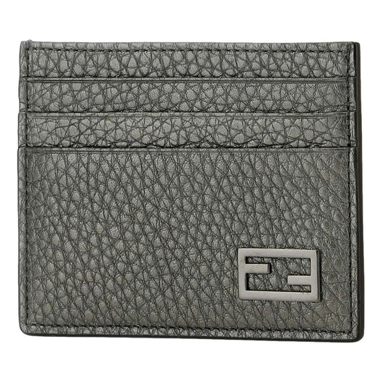 Fendi Baguette Graphite Grained Leather Card Case Wallet available at Queen Bee of Beverly Hills