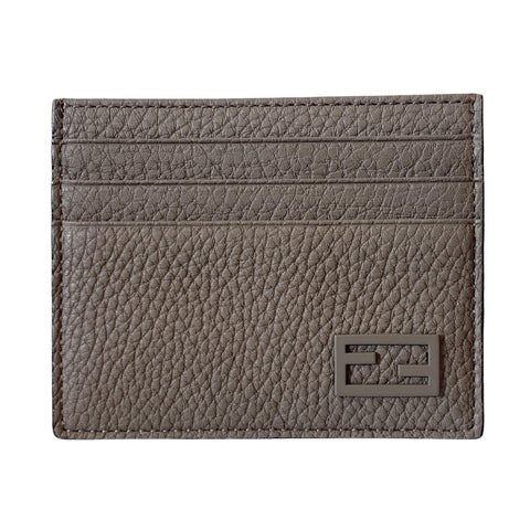 Fendi Baguette Grey and Yellow Grained Leather Card Case Wallet at_Queen_Bee_of_Beverly_Hills