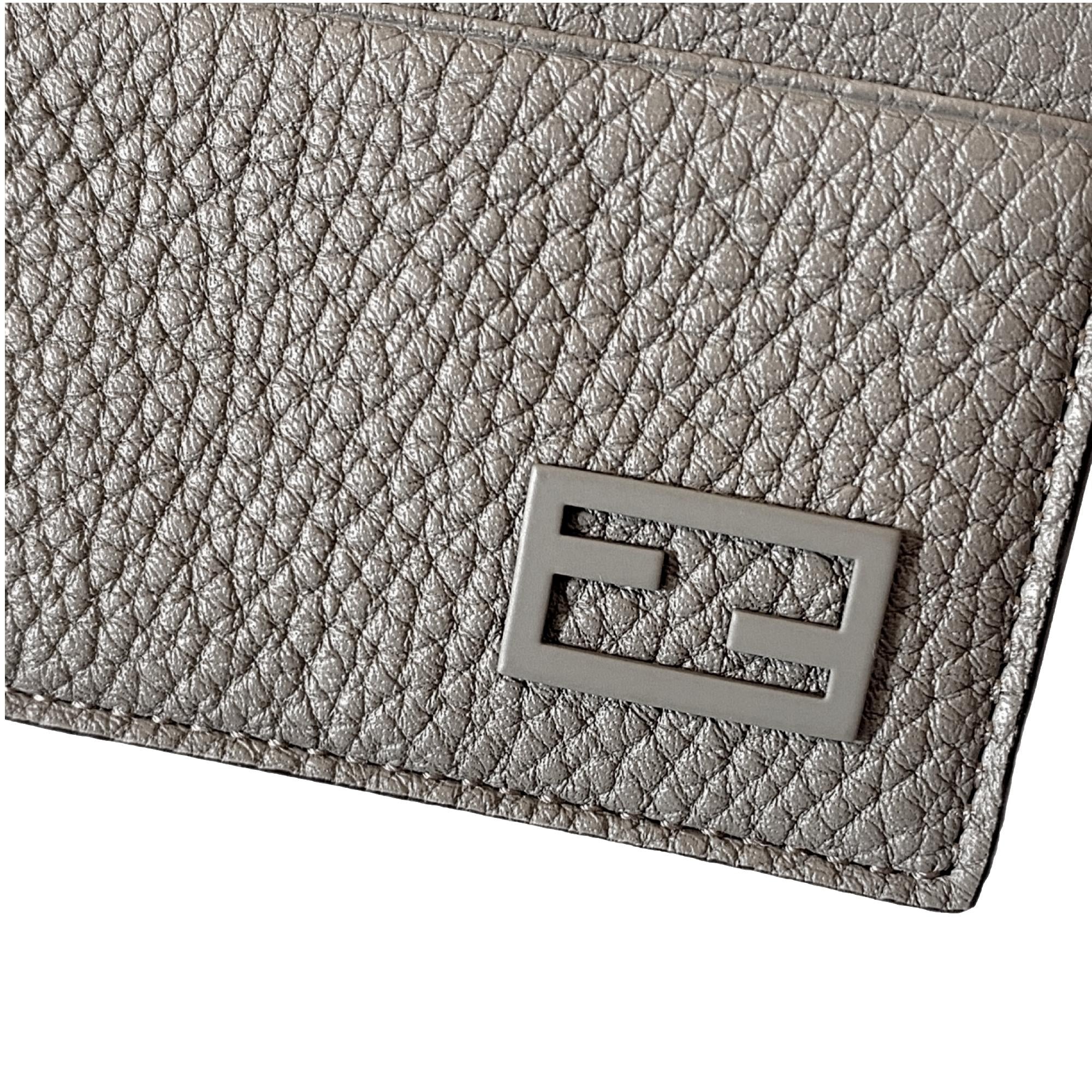 Fendi Baguette Grey and Yellow Grained Leather Card Case Wallet available at Queen Bee of Beverly Hills