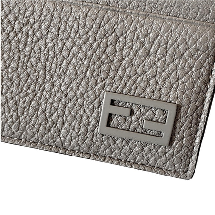 Fendi Baguette Grey and Yellow Grained Leather Card Case Wallet available at Queen Bee of Beverly Hills