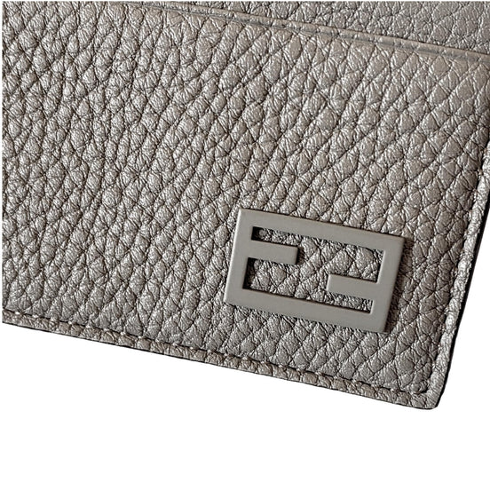 Fendi Baguette Grey and Yellow Grained Leather Card Case Wallet available at Queen Bee of Beverly Hills