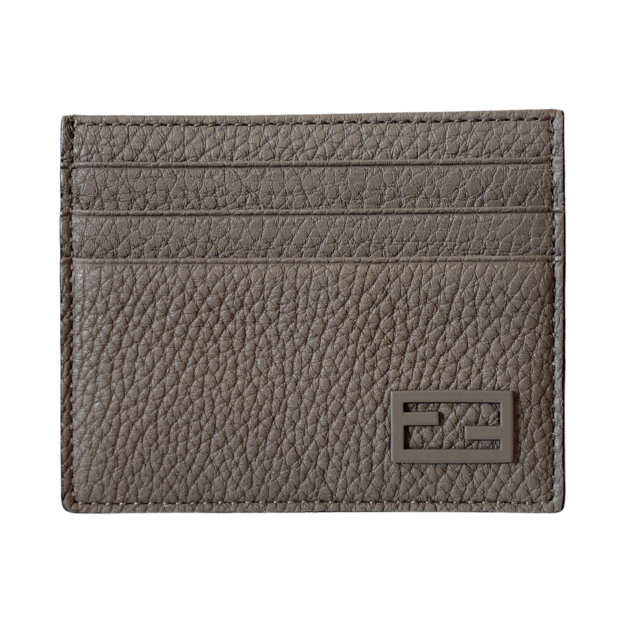 Fendi Baguette Grey and Yellow Grained Leather Card Case Wallet available at Queen Bee of Beverly Hills