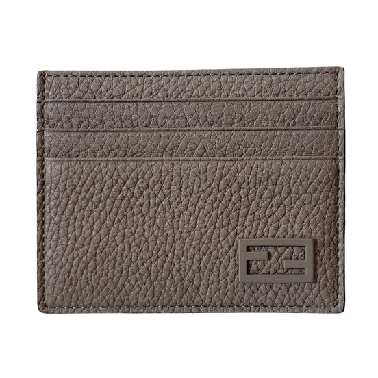 Fendi Baguette Grey and Yellow Grained Leather Card Case Wallet available at Queen Bee of Beverly Hills