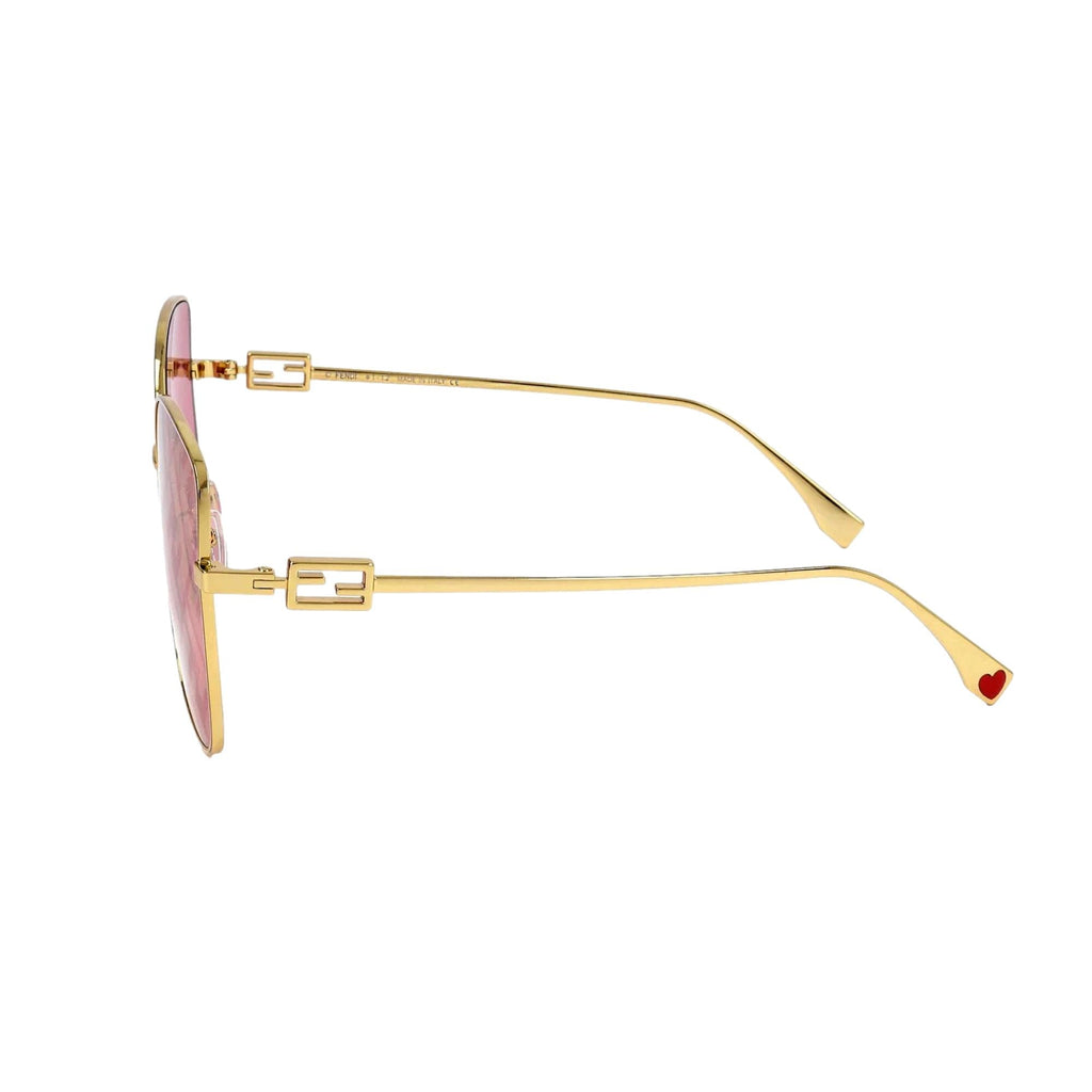 Fendi Baguette Pink FF Print Lenses Gold Square Frame Sunglasses FOL006 at_Queen_Bee_of_Beverly_Hills