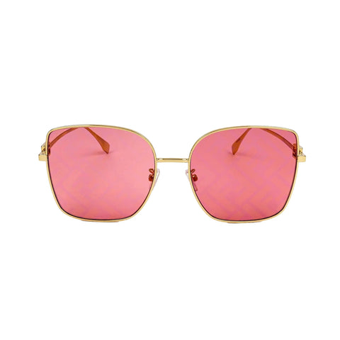 Fendi Baguette Pink FF Print Lenses Gold Square Frame Sunglasses FOL006 at_Queen_Bee_of_Beverly_Hills