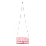 Fendi Baguette Wallet on Chain Metallic Pink FF Embossed Crossbody Bag