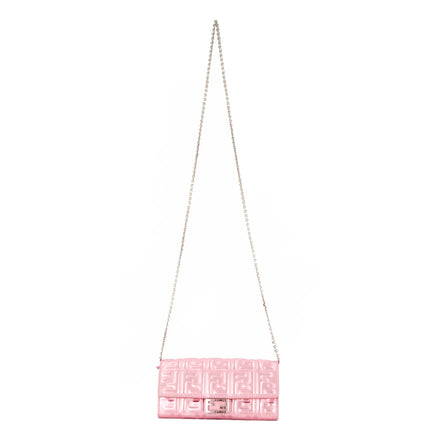 Fendi Baguette Wallet on Chain Metallic Pink FF Embossed Crossbody Bag