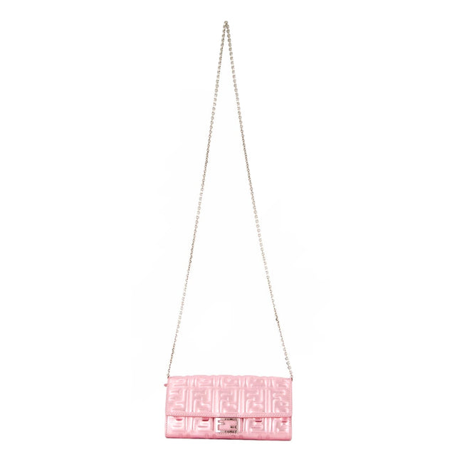 Fendi Baguette Wallet on Chain Metallic Pink FF Embossed Crossbody Bag