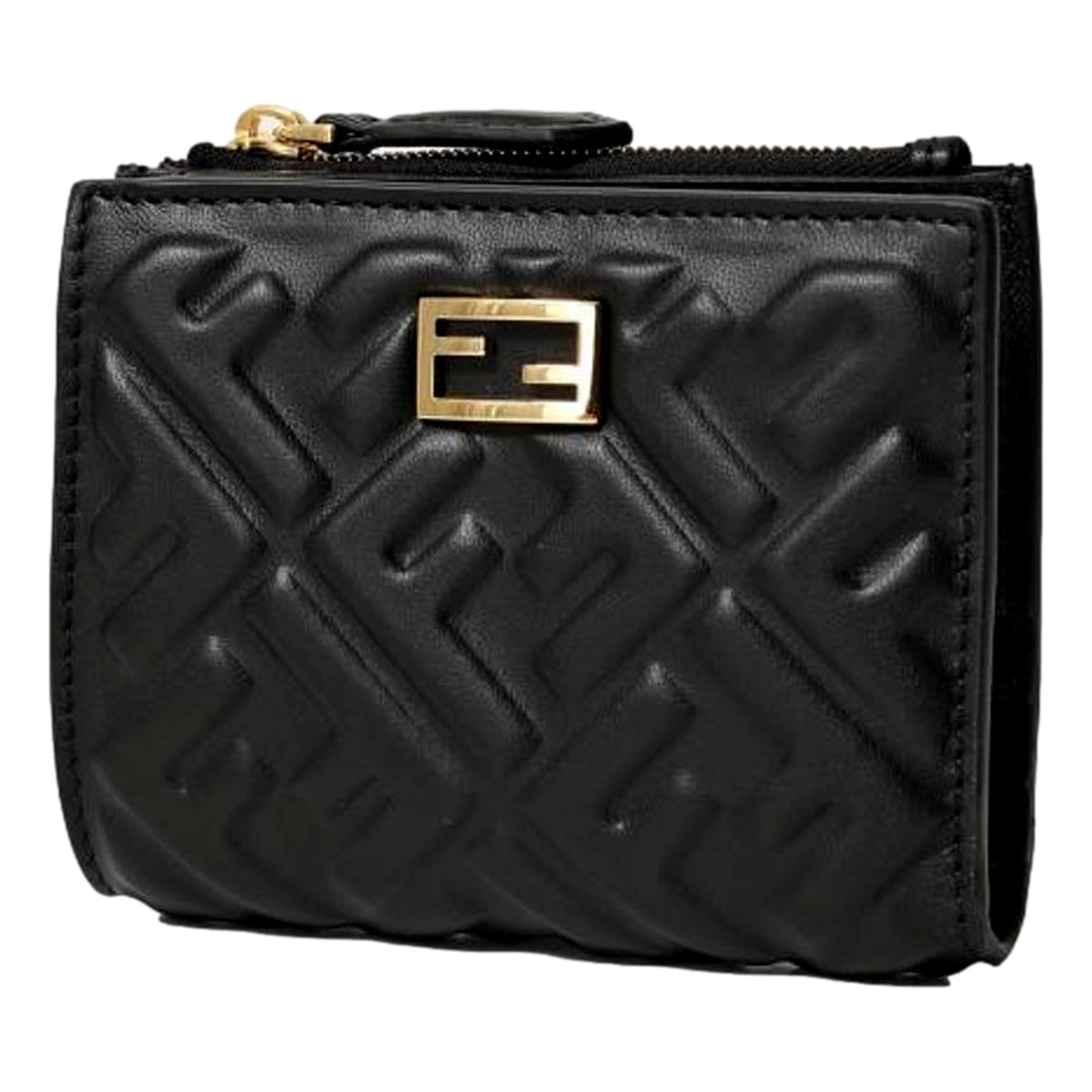 Fendi Baguette Small Wallet in Black Lamb Leather with Embossed FF Logo