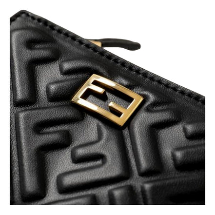 Fendi Baguette Small Wallet in Black Lamb Leather with Embossed FF Logo