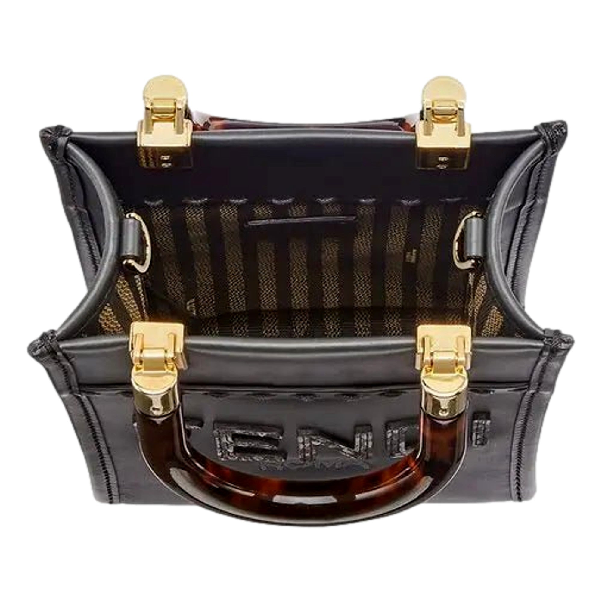 Fendi Black Calfskin Snake Print Mini Sunshine Shopper Tote Crossbody Bag available at Queen Bee of Beverly Hills