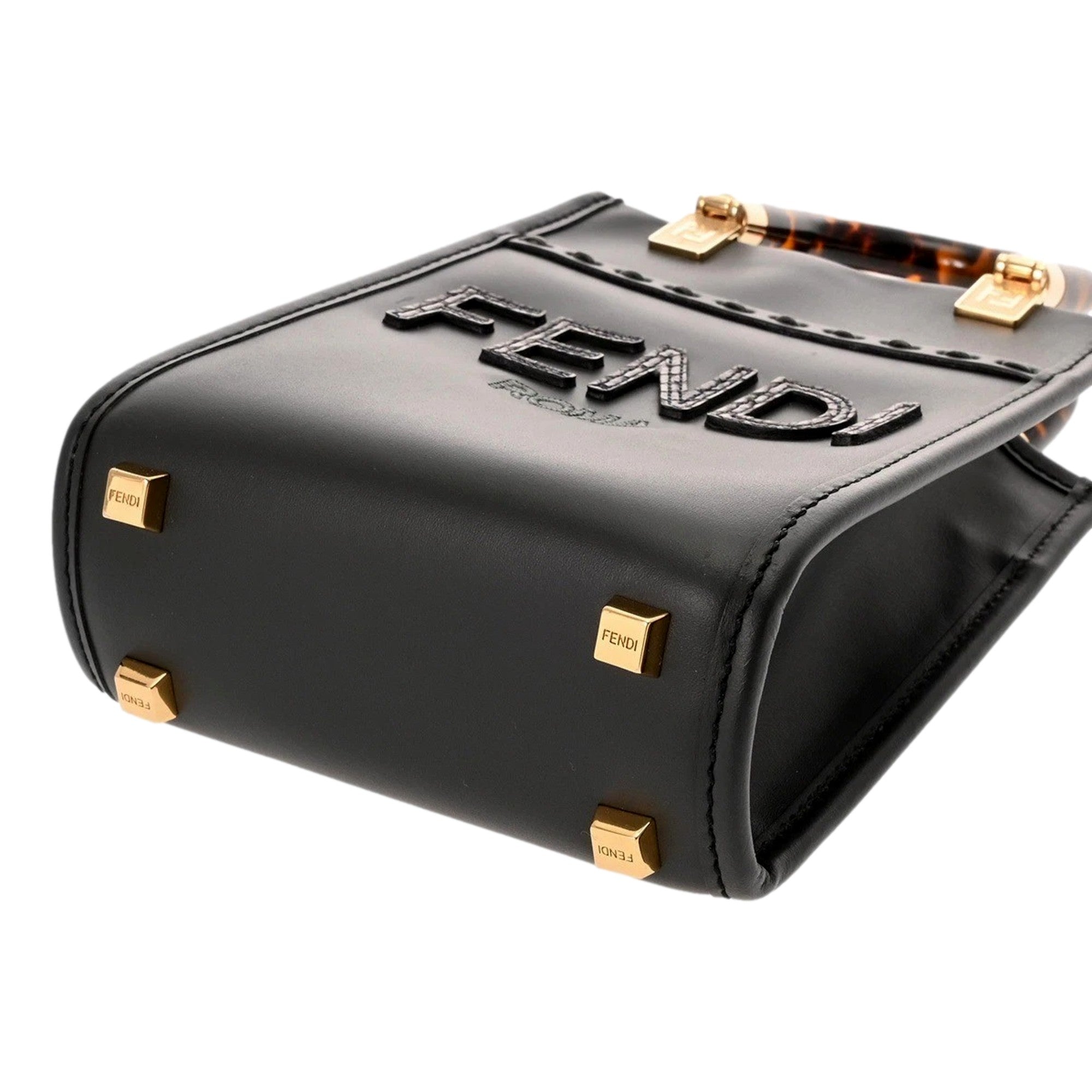 Fendi Black Calfskin Snake Print Mini Sunshine Shopper Tote Crossbody Bag available at Queen Bee of Beverly Hills