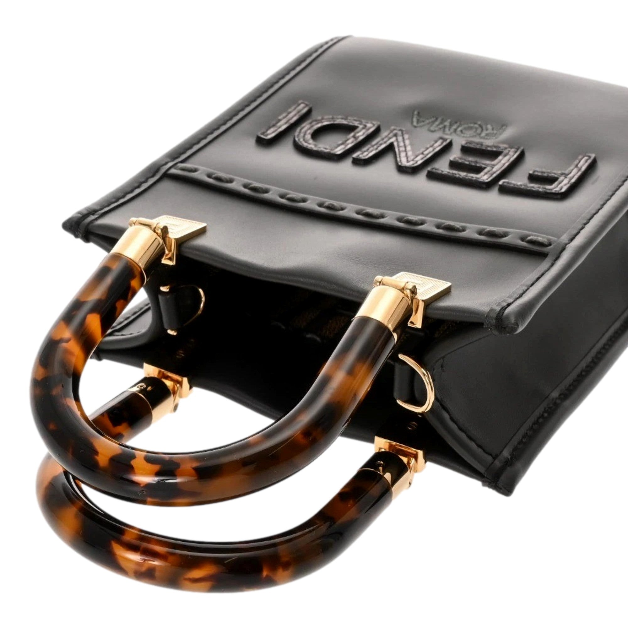 Fendi Black Calfskin Snake Print Mini Sunshine Shopper Tote Crossbody Bag available at Queen Bee of Beverly Hills