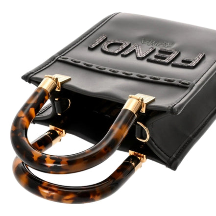 Fendi Black Calfskin Snake Print Mini Sunshine Shopper Tote Crossbody Bag available at Queen Bee of Beverly Hills
