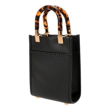 Fendi Black Calfskin Snake Print Mini Sunshine Shopper Tote Crossbody Bag available at Queen Bee of Beverly Hills