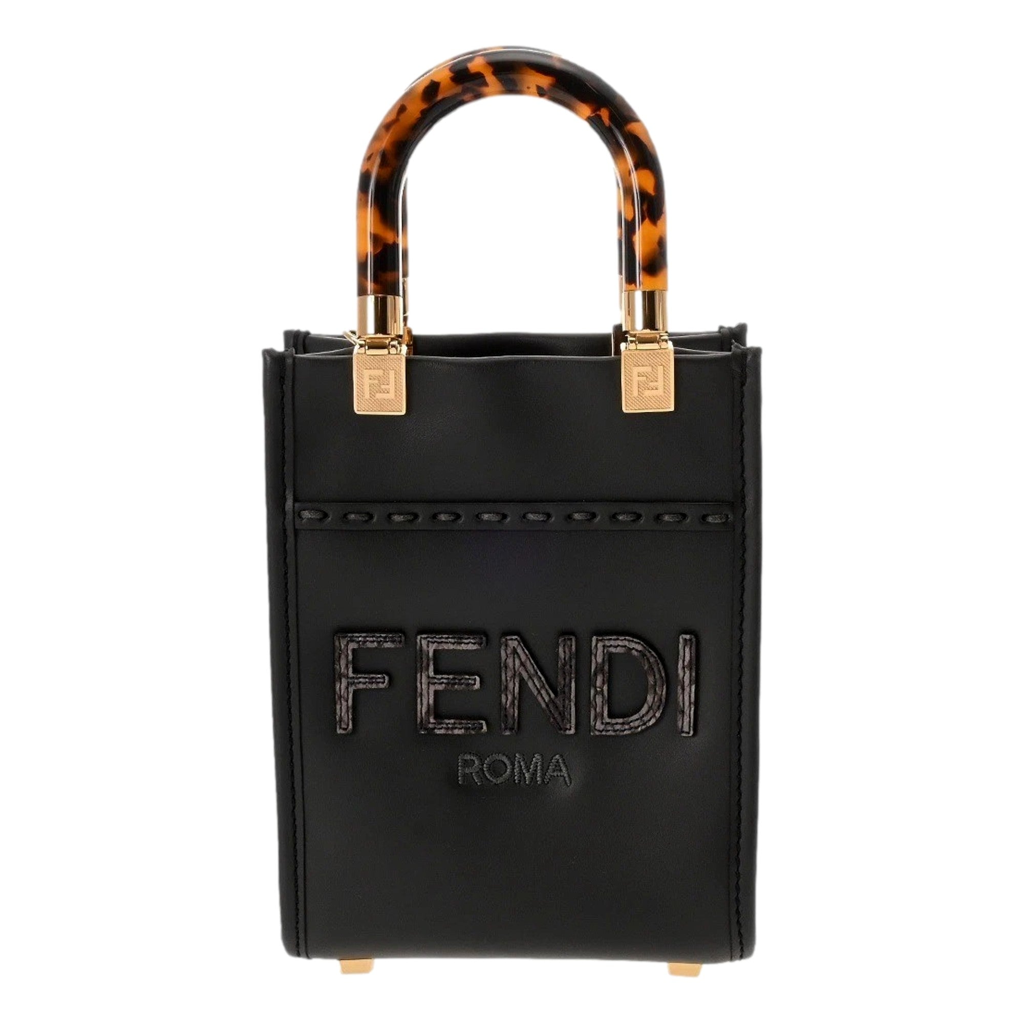 Fendi Black Calfskin Snake Print Mini Sunshine Shopper Tote Crossbody Bag available at Queen Bee of Beverly Hills