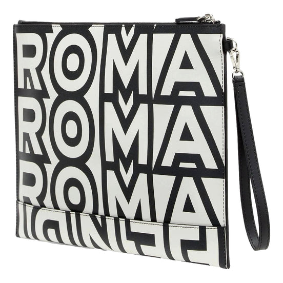 Fendi by Marc Jacobs Roma Black White Large Leather Clutch available at Queen Bee of Beverly Hills
