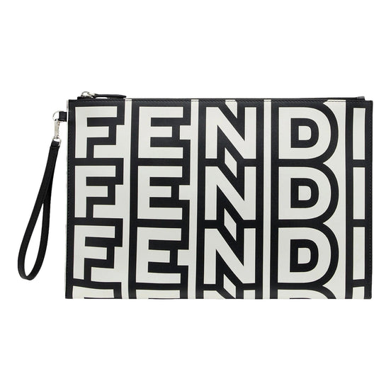 Fendi by Marc Jacobs Roma Black White Large Leather Clutch available at Queen Bee of Beverly Hills