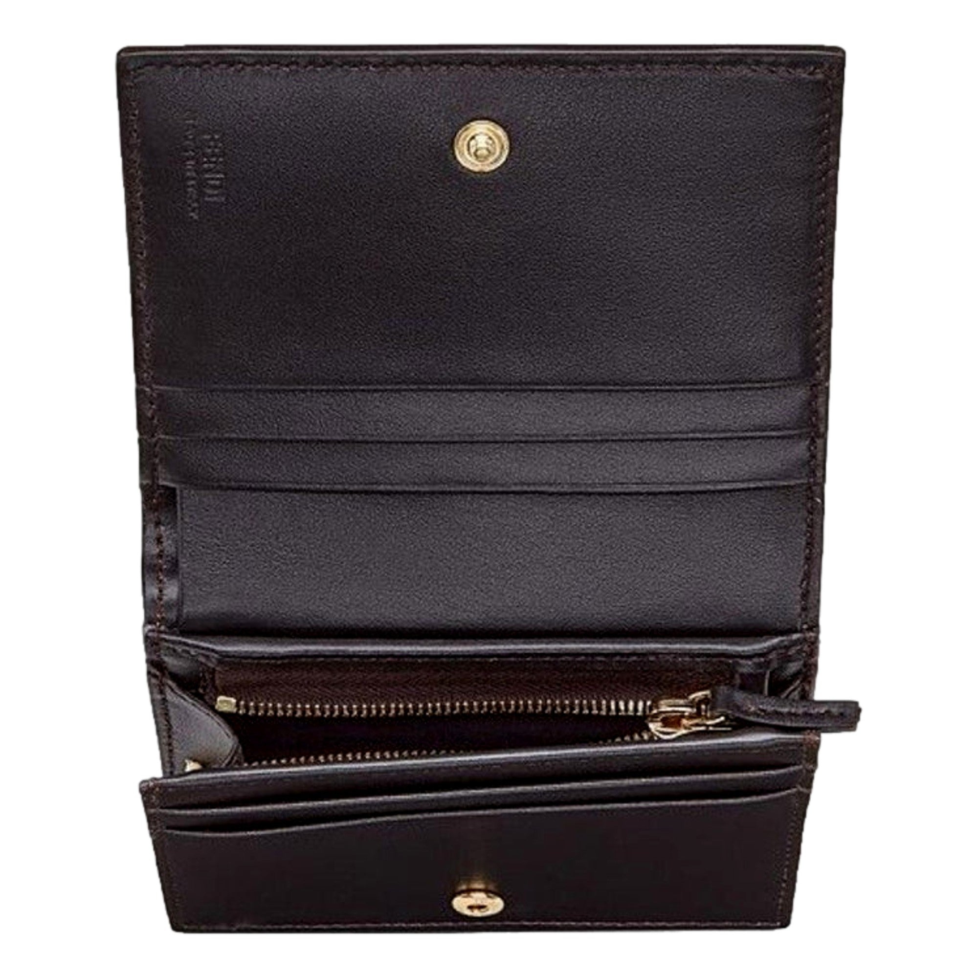 Fendi Calf Leather F Logo Brown Pink Small Bifold Wallet available at Queen Bee of Beverly Hills