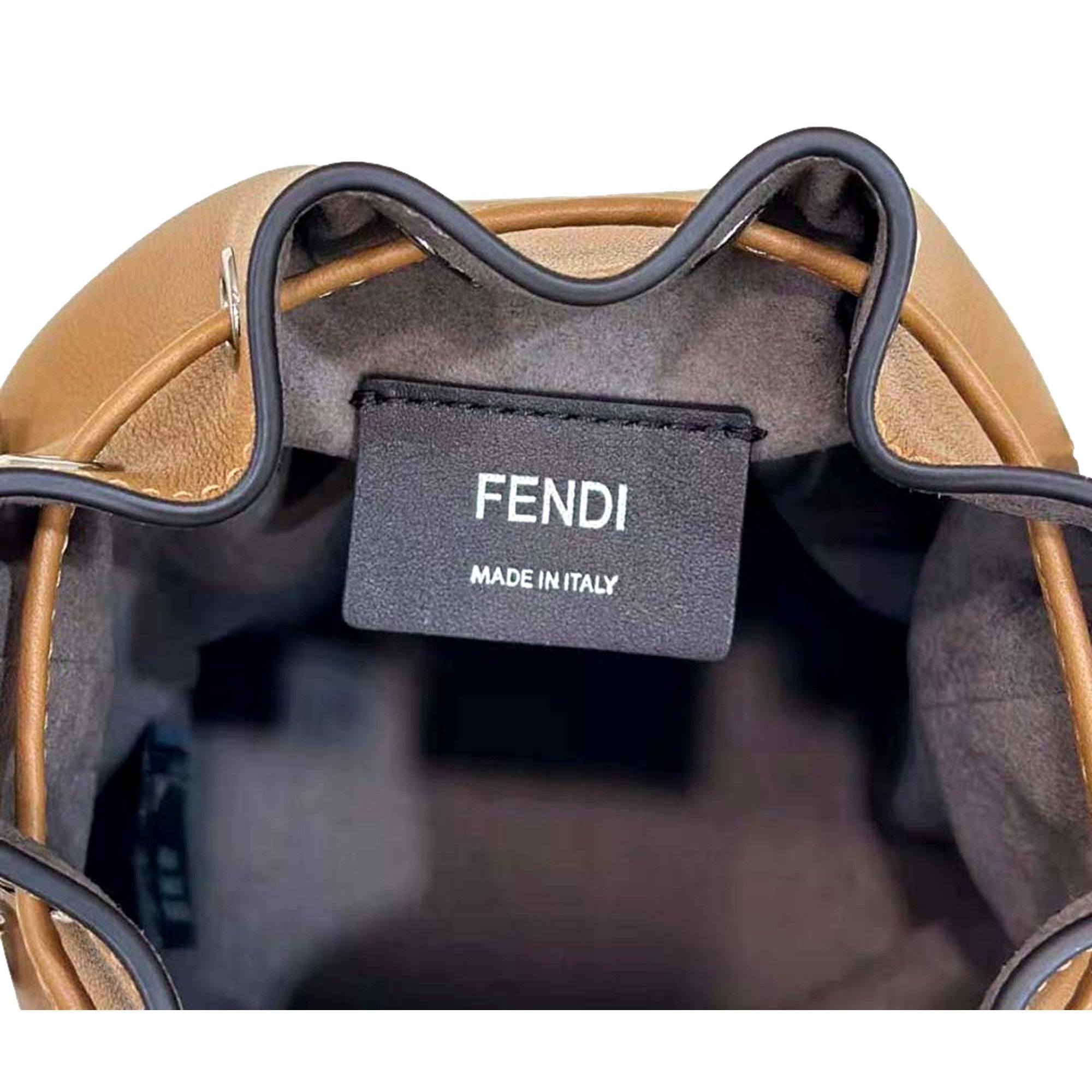 FENDI Calfskin F is 3D Flower Mini Mon Tresor Bucket Bag Brown Tan available at Queen Bee of Beverly Hills