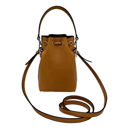 FENDI Calfskin F is 3D Flower Mini Mon Tresor Bucket Bag Brown Tan available at Queen Bee of Beverly Hills