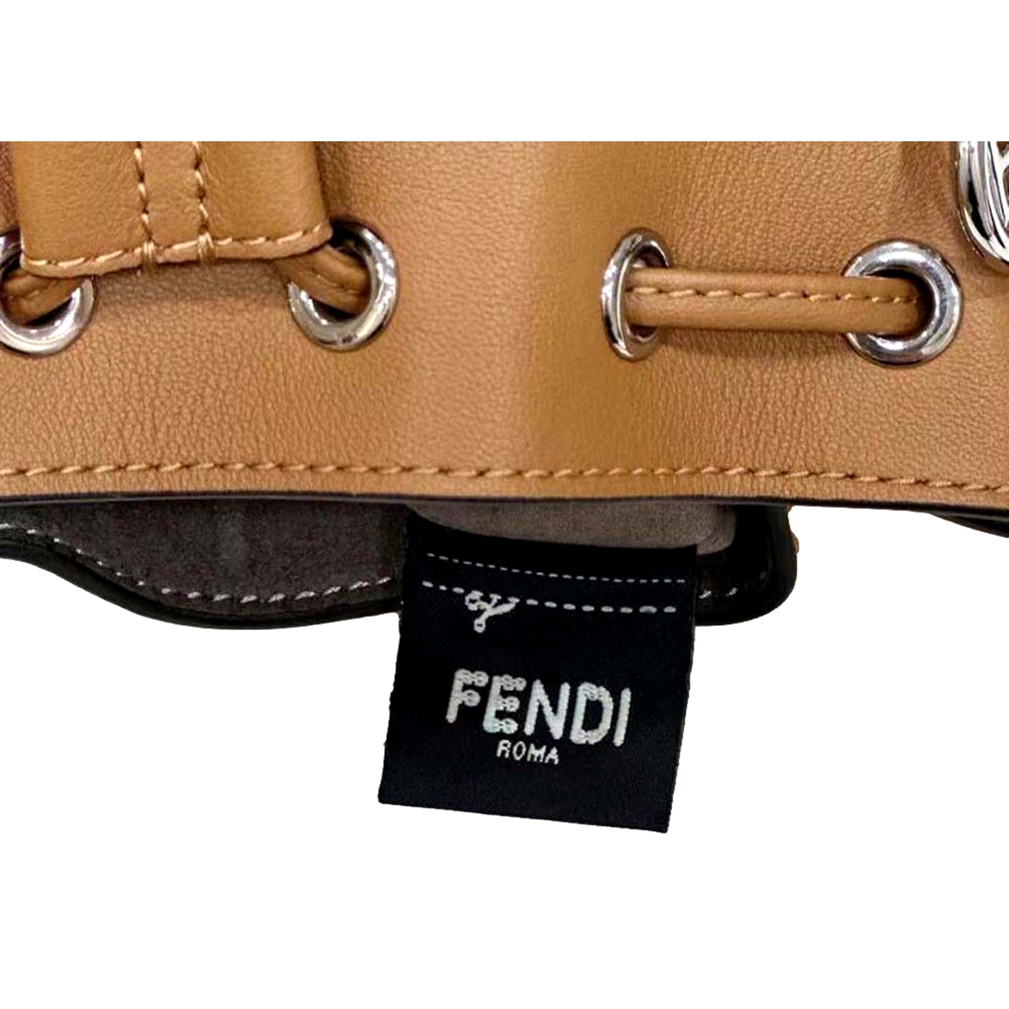 FENDI Calfskin F is 3D Flower Mini Mon Tresor Bucket Bag Brown Tan available at Queen Bee of Beverly Hills