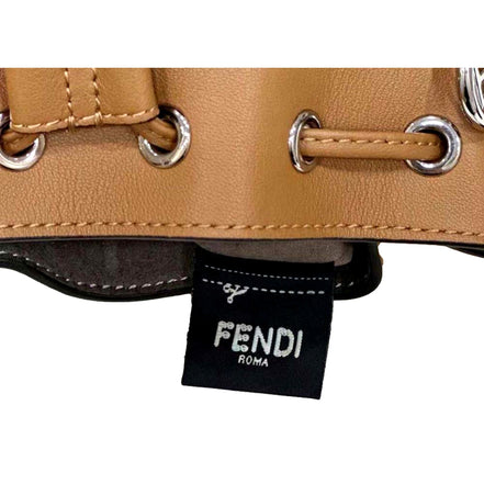 FENDI Calfskin F is 3D Flower Mini Mon Tresor Bucket Bag Brown Tan available at Queen Bee of Beverly Hills