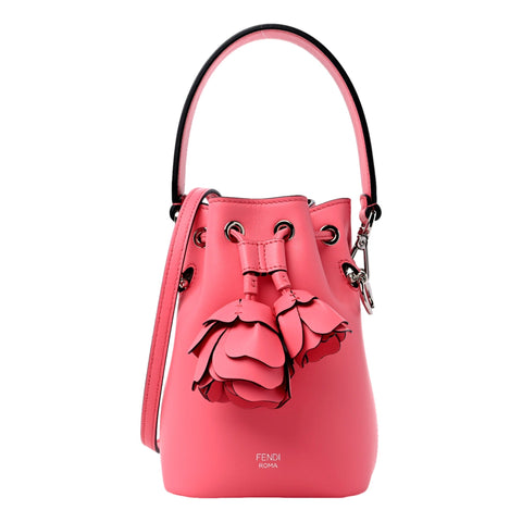 Fendi Calfskin F is Fendi 3D Flower Mini Mon Tresor Bucket Bag Pink available at Queen Bee of Beverly Hills