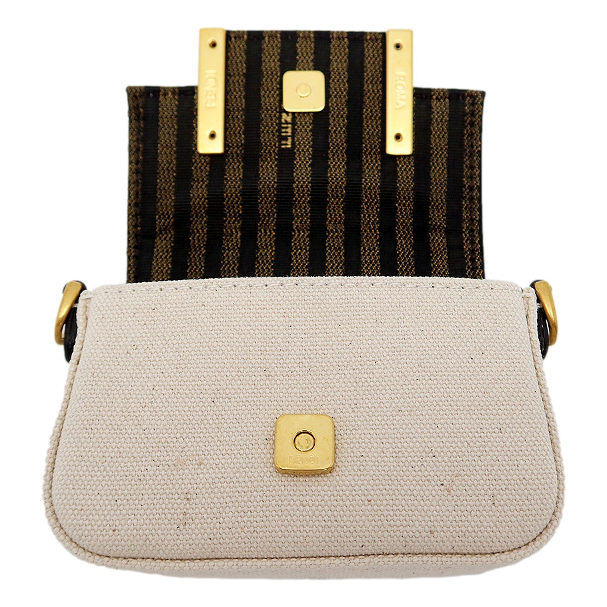 Fendi Canvas FF Embroidery Nano Baguette Charm Beige Multicolor available at Queen Bee of Beverly Hills