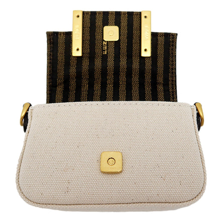 Fendi Canvas FF Embroidery Nano Baguette Charm Beige Multicolor available at Queen Bee of Beverly Hills