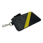 Fendi Diagonal Black Sunflower Yellow Calf Leather Coincase Keychain Wallet available at Queen Bee of Beverly Hills