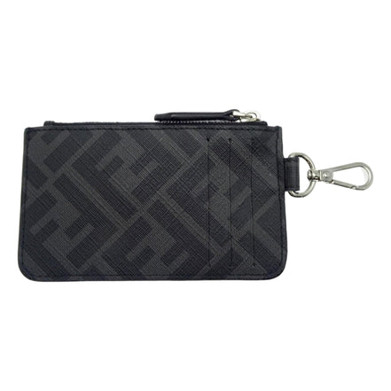 Fendi Diagonal Black Sunflower Yellow Calf Leather Coincase Keychain Wallet available at Queen Bee of Beverly Hills