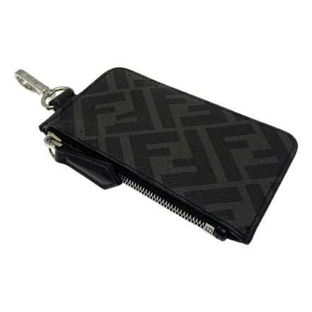 Fendi Diagonal Black Sunflower Yellow Calf Leather Coincase Keychain Wallet available at Queen Bee of Beverly Hills