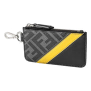 Fendi Diagonal Black Sunflower Yellow Calf Leather Coincase Keychain Wallet available at Queen Bee of Beverly Hills